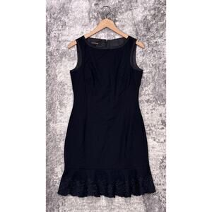 Escada Dress US 4 Womens Black Crepe Sleeveless Embroidered Hem Sheath